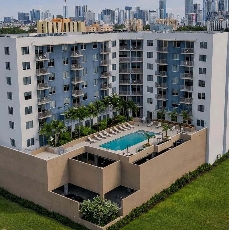 Centralis Residences Miami pool deck and building from above